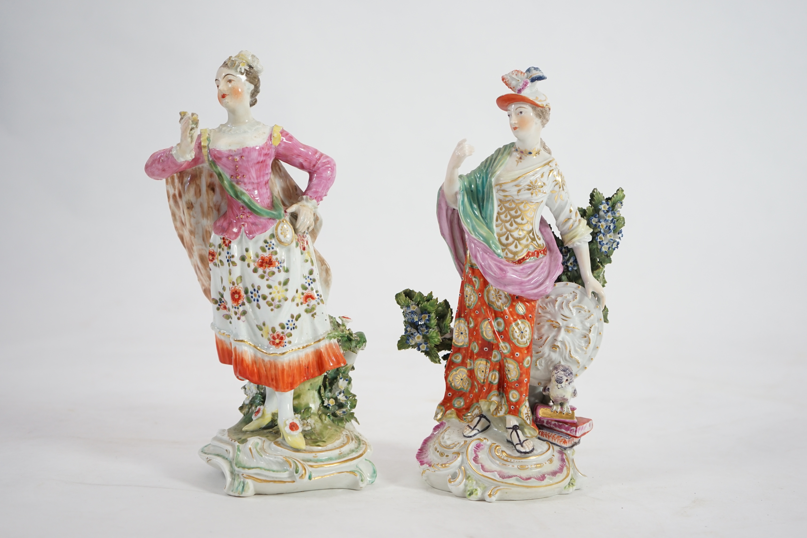 Two large Derby figures; Minerva and Lady with posy of flowers, c.1765-75